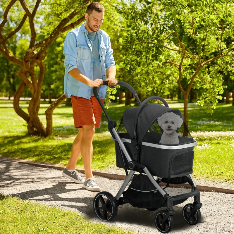 PawHut 3-in-1 Pet Stroller, Folding Stroller for Small Dogs and Cats, Black