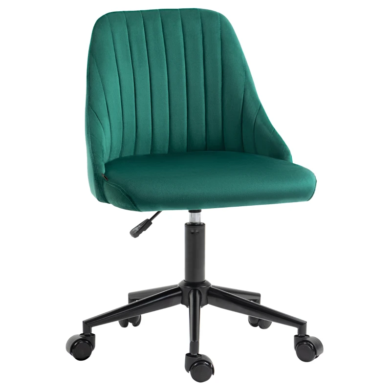 Vinsetto Mid-Back Office Chair, Velvet Fabric Swivel Scallop Shape Computer Desk Chair for Home Office or Bedroom, Green