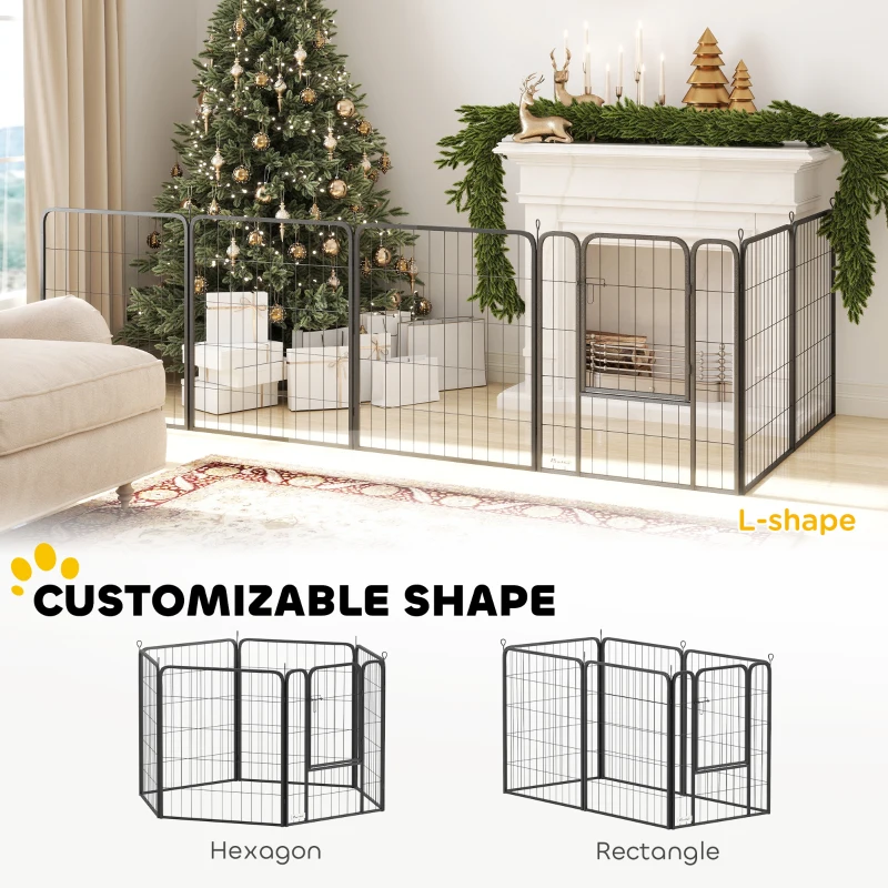 PawHut 6 Panels Heavy Duty Dog Playpen Outdoor Indoor with Door & Strap, 31.5" Height Portable & Foldable Pet Playpen