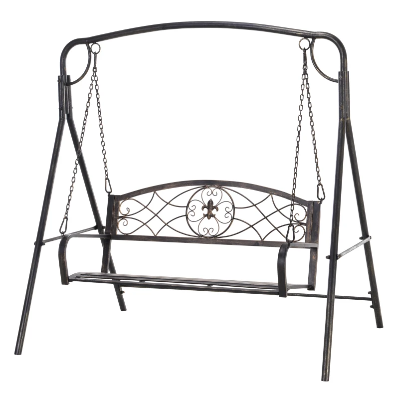 Outsunny 2 Seater Porch Swing Chair, Weather Resistant Outdoor Swing Seat with Metal Frame for Garden, Backyard, Lawn, Black