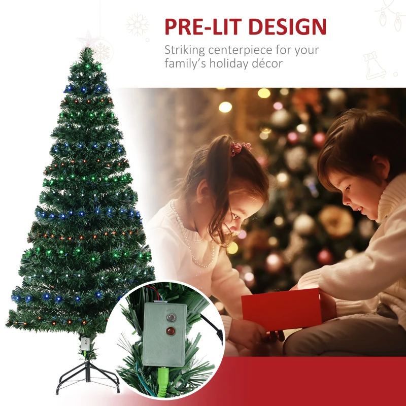 HOMCOM 6FT Pre-lit LED Optical Fiber Christmas Tree Artificial Holiday Décor with Stand Green