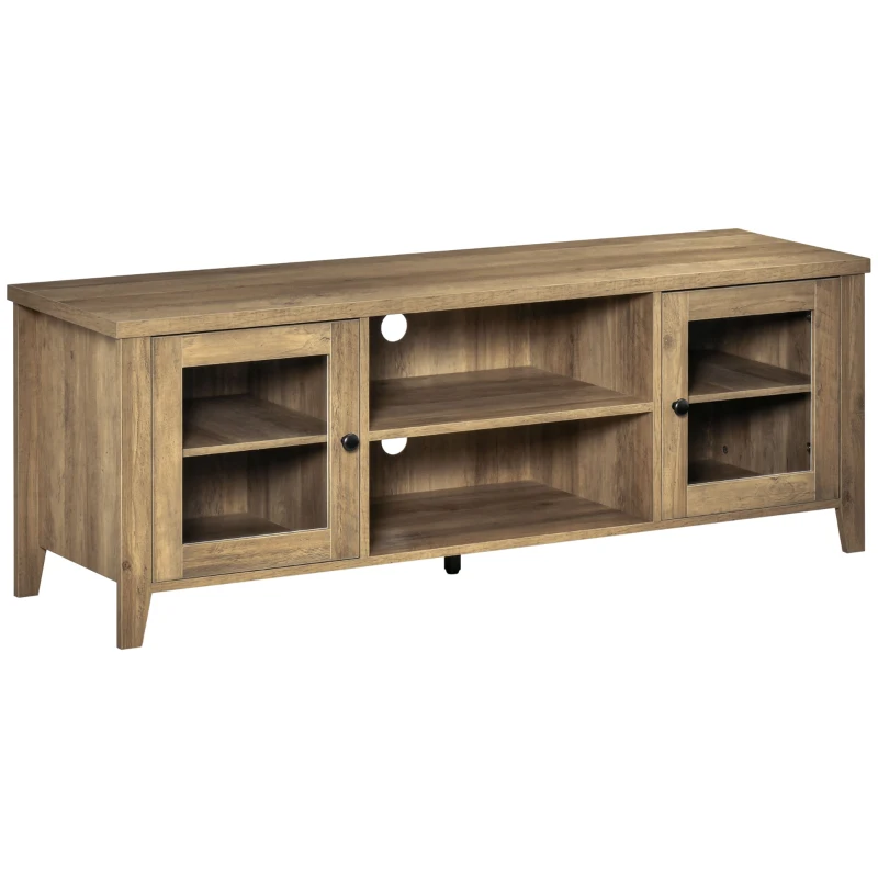 HOMCOM Fireplace TV Stand for TVs up to 60 inches, Wood TV Cabinet w/ Storage Doors or Living Room, Office, Brown Wood Grain