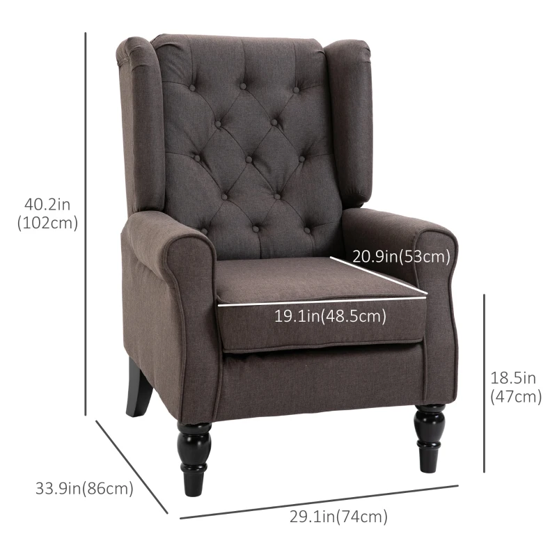HOMCOM Modern Accent Chairs Button Tufted Armchair, Large Living Room Chair with Wood Legs, Rolled Arms, Thick Padding for Modern Homes, Brown