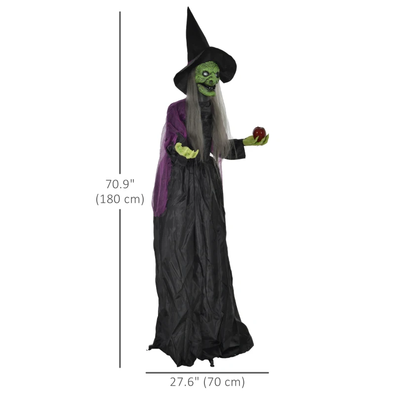 HOMCOM 5.9' Life Size Decoration Animatronic Old Witch Outdoor Halloween, Sound and Motion Activated w/ Light Up Eyes