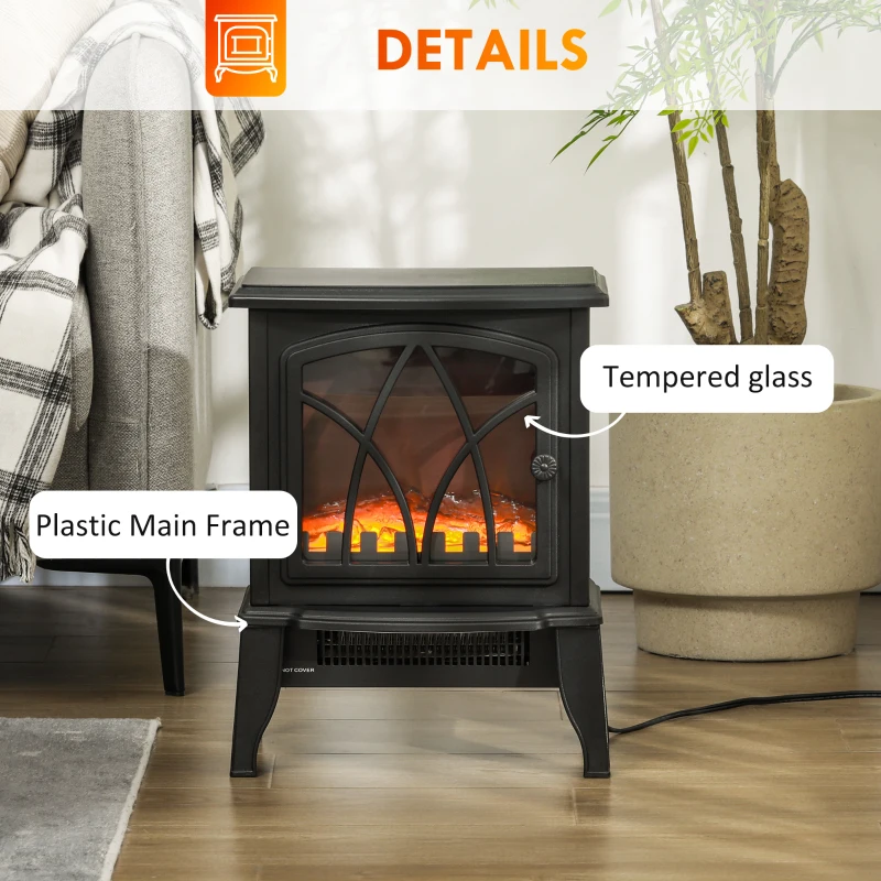 HOMCOM Electric Fireplace Heater, Freestanding Fireplace Stove with Realistic Flames Overheating Protection 750W/1500W, Black