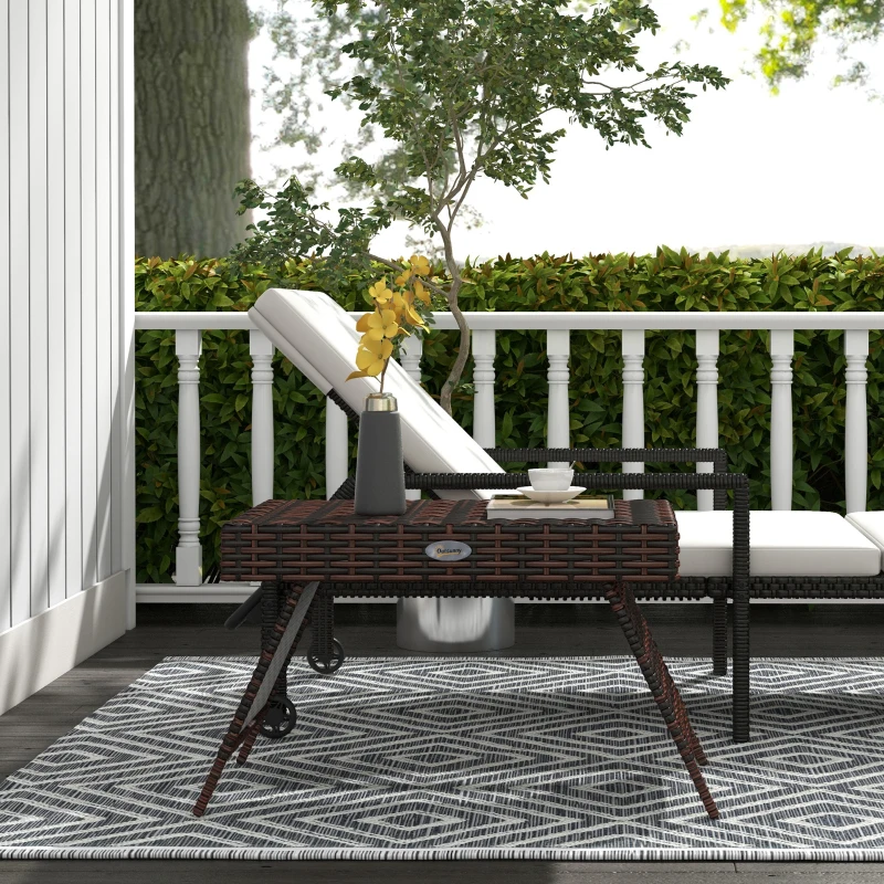 Outsunny Folding Rattan Side Table, Outdoor End Table, Hand Woven PE Rattan Coffee Table for Balcony, Backyard, Garden, Lawn, Courtyard, Brown