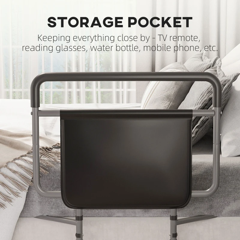 HOMCOM Bed Rail for Adults Safety, Height Adjustable Bed Assist Rail Grab Bar with Storage Pocket, Grey