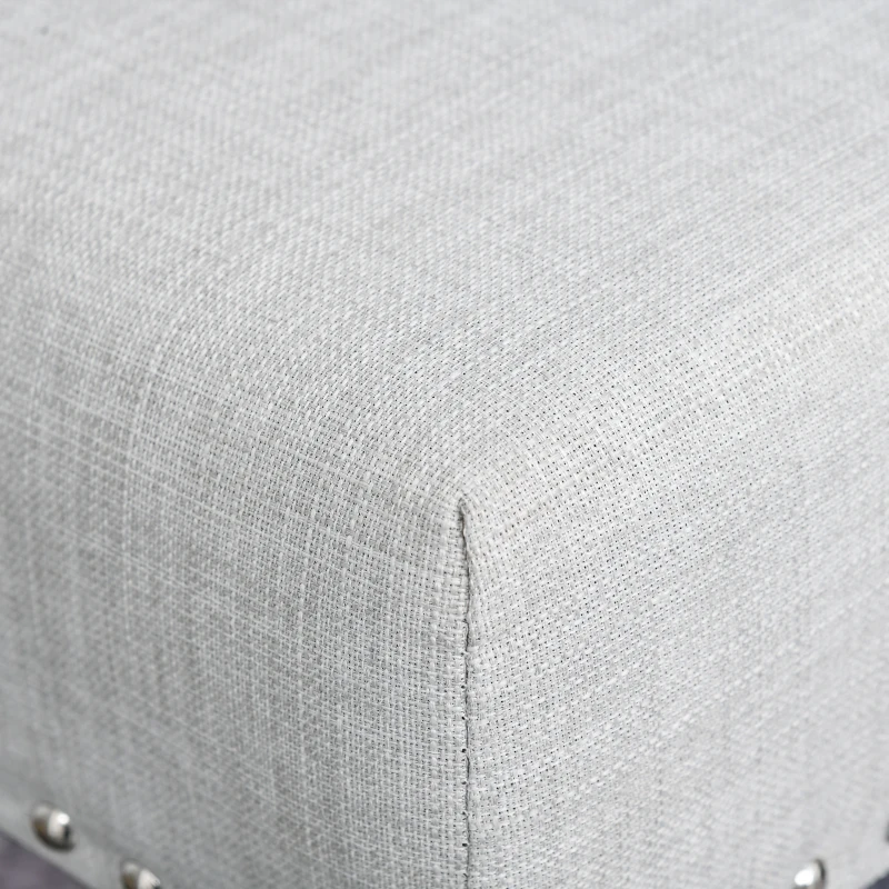 HOMCOM Swoop Air Linen Fabric Dining Chair with Nailhead Trim and Wood Legs, Light Grey