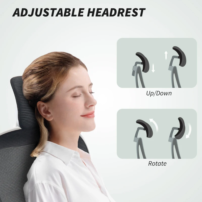 HOMCOM Mesh Office Chair, Ergonomic Desk Chair with Flip-up Armrest, Rotatable Headrest, Adjustable Lumbar Support, Black