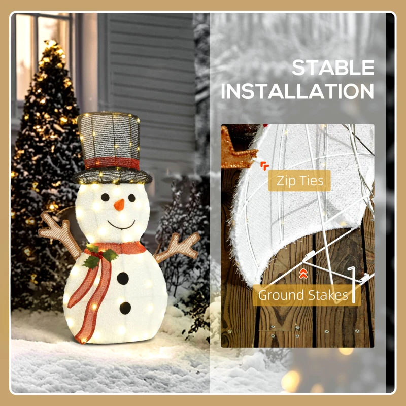 Outsunny Light Up Snowman Yard Decoration, Lighted Snowman Christmas Decoration for Indoor and Outdoor, White
