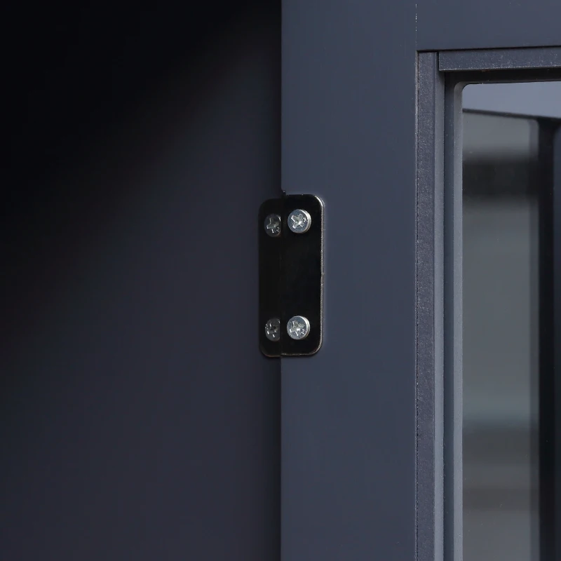 HOMCOM Sideboard, Buffet Cabinet with 4 Tempered Glass Doors, Stripe Pattern and Adjustable Storage Shelf, Credenza, Gray