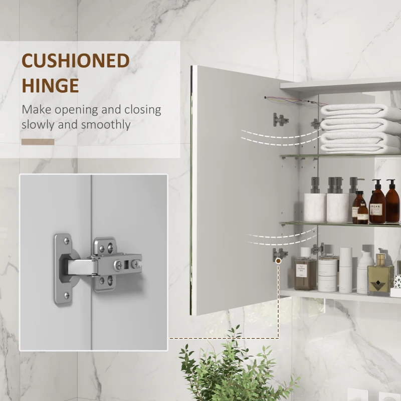 kleankin Bathroom Mirror Cabinet with Light, Bathroom Storage Cupboard with USB Charge, Adjustable Shelf, 31.5"W x 25.5"H, White