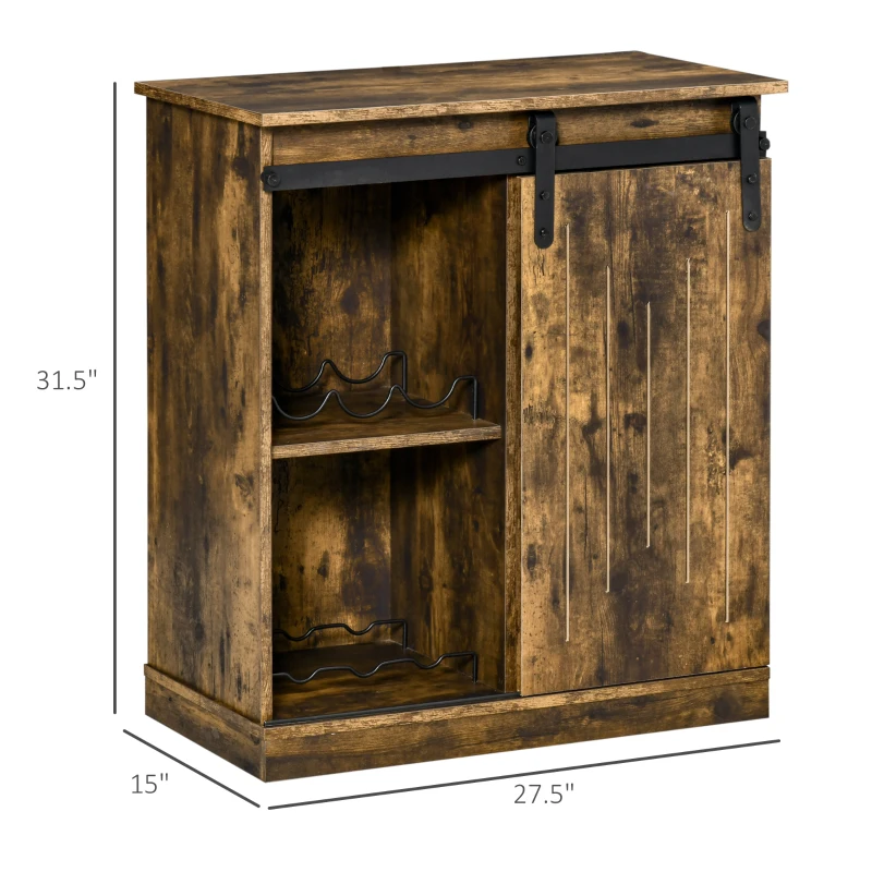 HOMCOM Industrial Wine Cabinet, Sideboard Storage Cabinet, Serving Bar Buffet with Sliding Barn Door and 6-Bottle Wine Rack, Brown