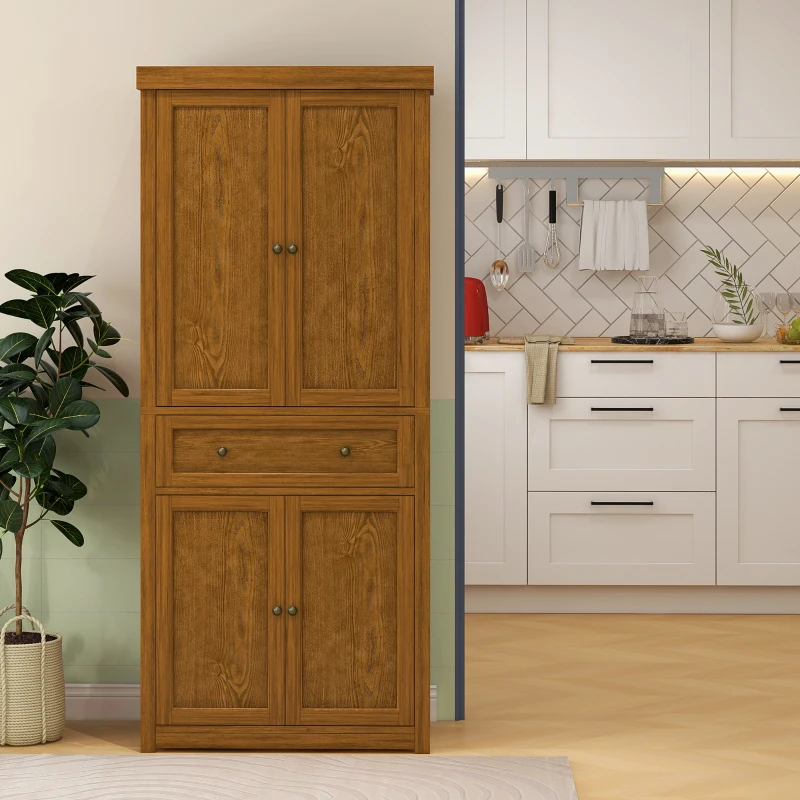 HOMCOM 72.5" Kitchen Pantry Cabinet, Tall Storage Cabinet with Doors, Drawer, and Adjustable Shelves, Distressed Brown