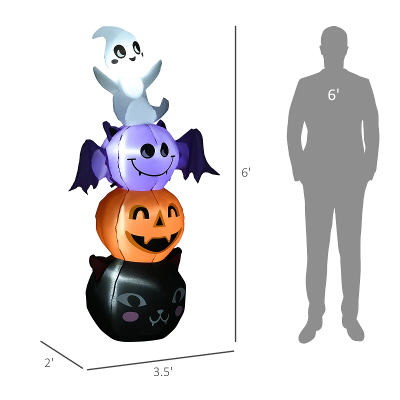 HOMCOM 6FT Halloween Inflatable Ghost Bat Pumpkin Black Cat Pole W/ LED Lights