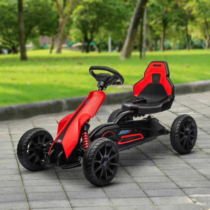 Aosom Kids Pedal Go Kart W/ Adjustable Seat, Swing Axle, Red