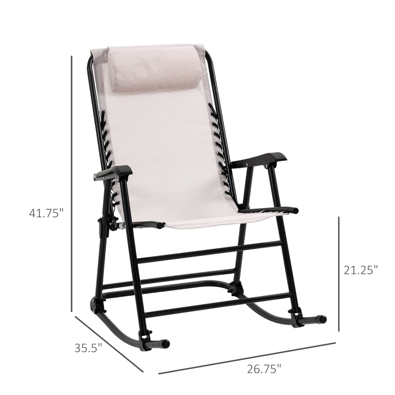 Outsunny 2pc Patio Foldable Rocking Chair Set w/ Breathable Mesh Seat & Backrest, Padded Headrest for Park, Backyard, Garden, Cream White