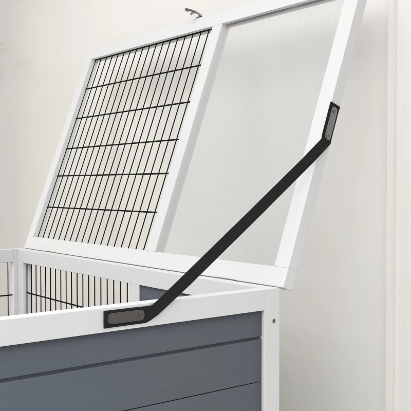 PawHut 2-Tier Indoor Rabbit Hutch Rabbit Cage with Wheels, Feeding Trough, Gray