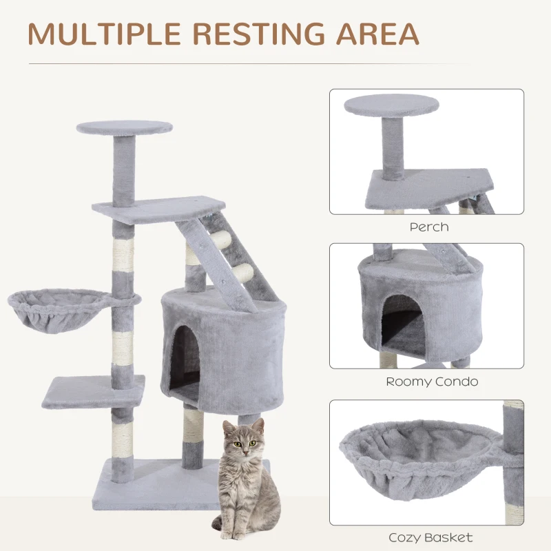 PawHut 49” Deluxe Cat Tree Furniture Scratching Pet Tower Kitten Play Post (Grey)