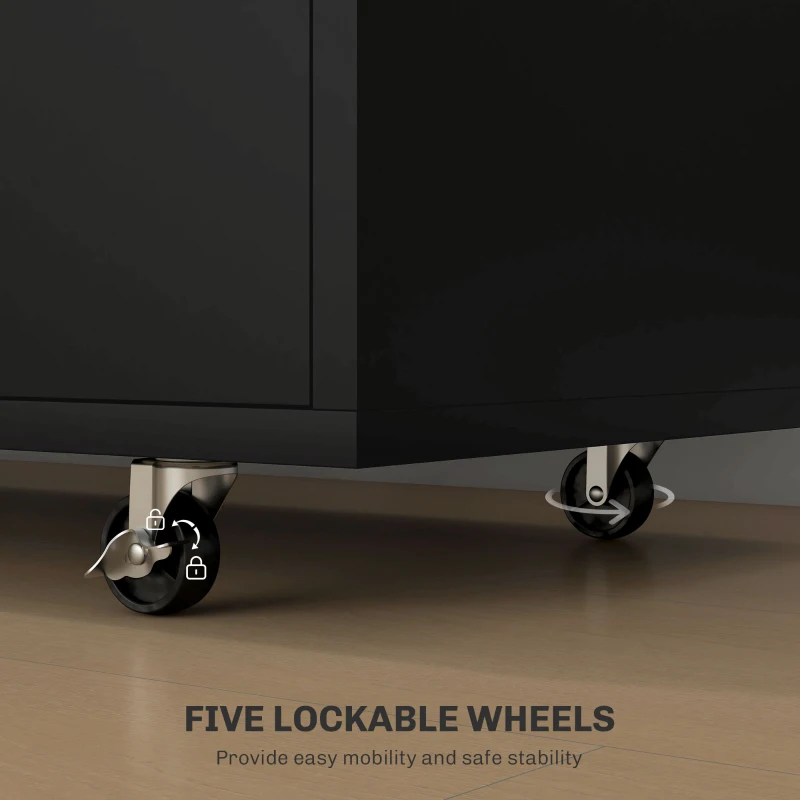 HOMCOM Mobile Printer Stand with Charging Station and USB Ports, Locking Filing Cabinet for A4 and Letter Size, Black