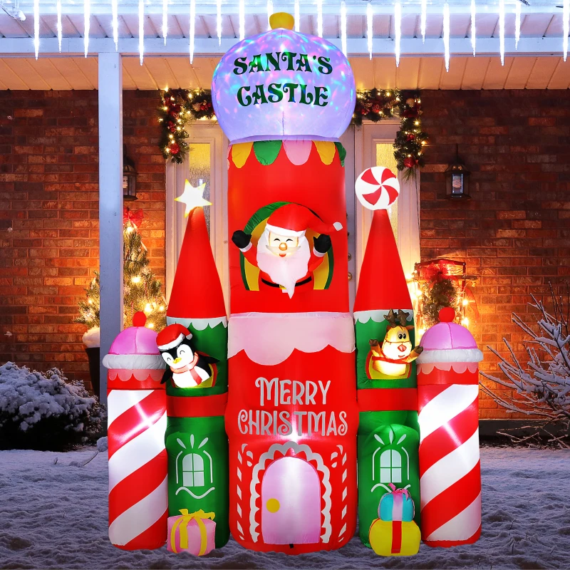 HOMCOM 118" Giant Christmas Inflatables Candy Castle with Flashing Light