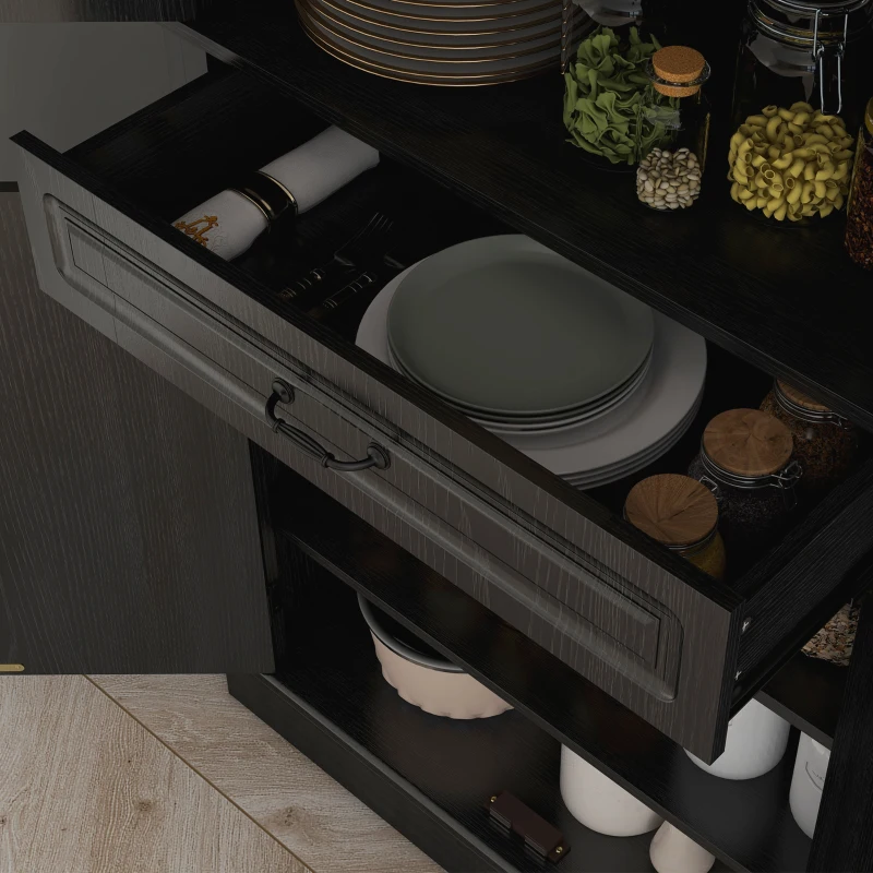 HOMCOM 71" Freestanding Kitchen Pantry with 4 Doors and 2 Cabinets, Tall Storage Cabinet for Kitchen, Distressed Black