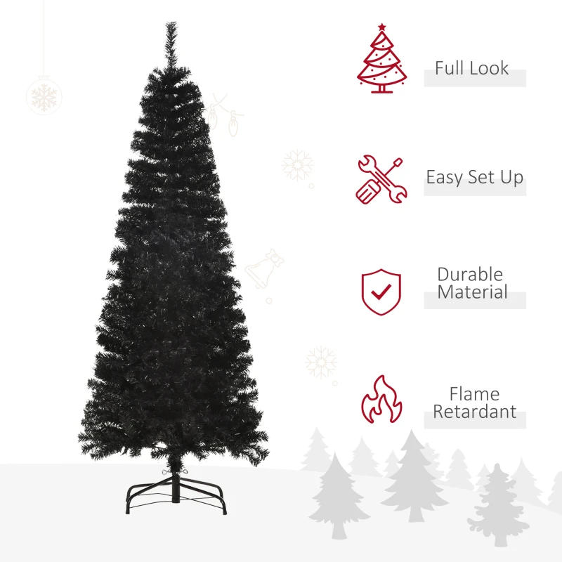 HOMCOM 6 FT Artificial Christmas Tree with Stand, Pencil Xmas Tree, Holiday Home Indoor Decoration for Party, Black