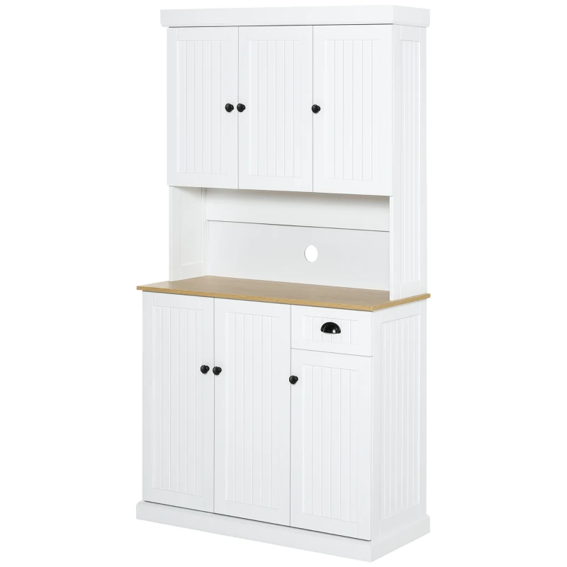 HOMCOM 71" Buffet with Hutch, Modern Farmhouse Kitchen Pantry Storage Cabinet with Microwave Oven Countertop, Drawer, and Cupboard, White