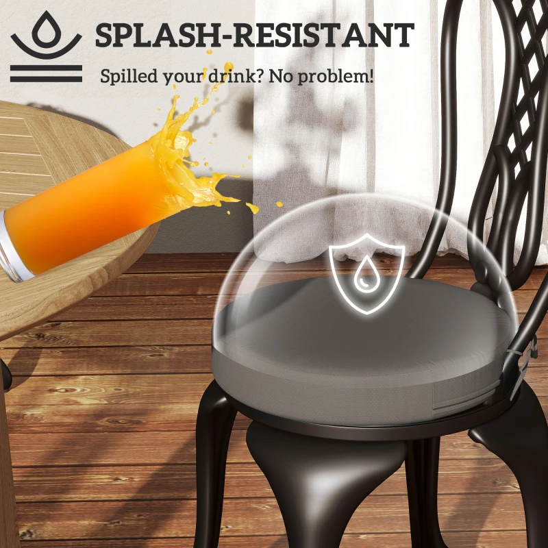 Outsunny Patio Chair Cushions Set of 4 Round Seat Cushions for Dining Bistro Chairs Machine Washable, 15" x 15" x 3", Dark Gray