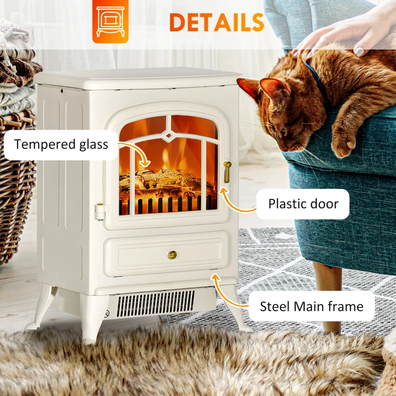 HOMCOM Fireplace Stove, Electric Fireplace Heater with Realistic LED Flames and Logs, 725W/1450W, Beige