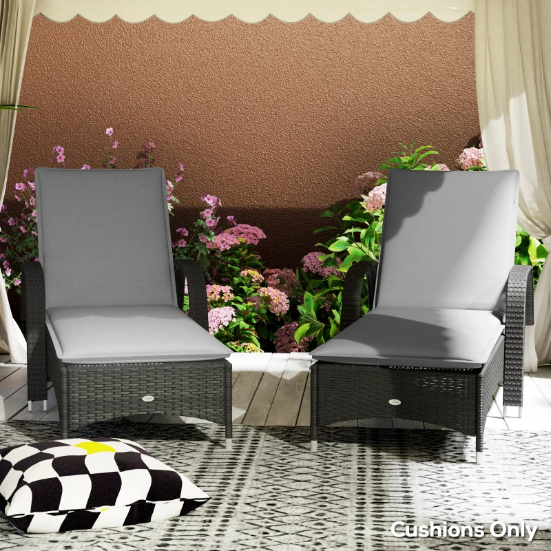 Outsunny Foldable Chaise Lounge Cushion Set of 2, Outdoor Lounge Chair Cushion Set, UPF50+ 200gsm Fabric, 76" x 23", Gray