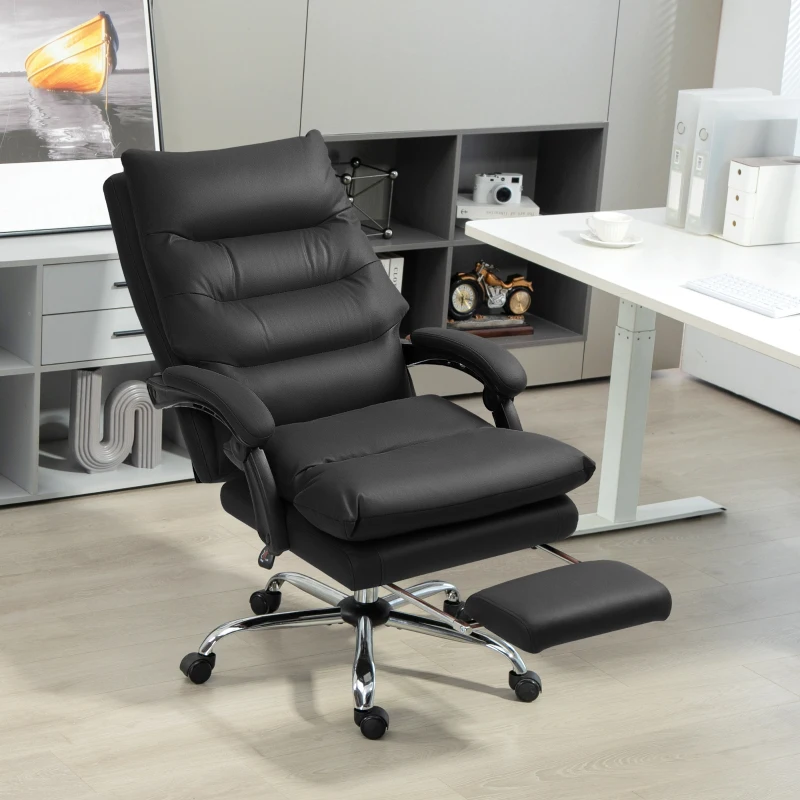 Vinsetto Microfibre Massage Office Chair, Heated Reclining Chair with Footrest, Double-tier Padding, Swivel Wheels, Black