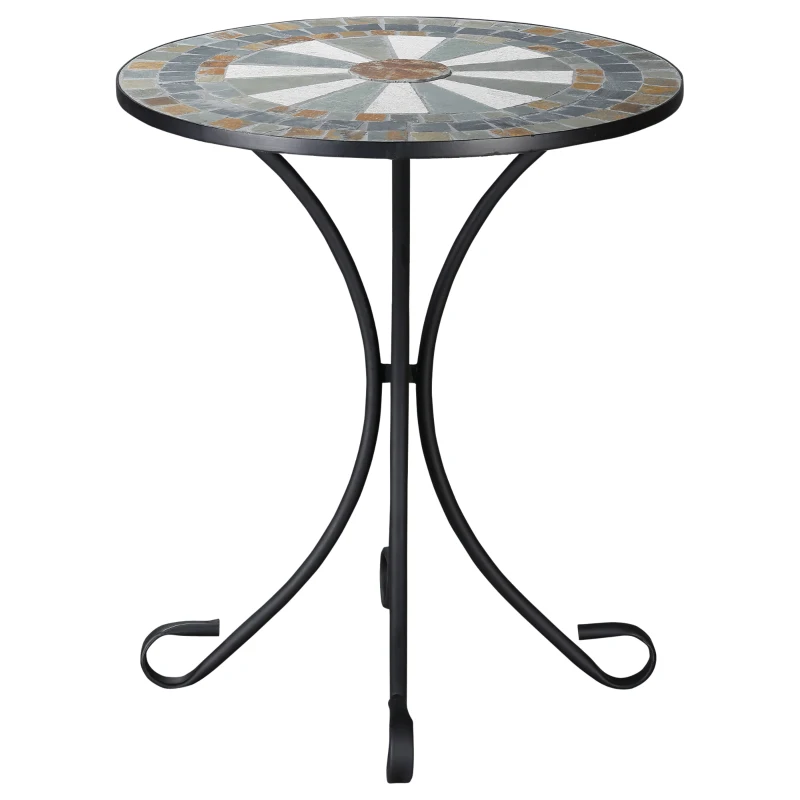 Outsunny Mosaic Patio Table 24 Inch Outdoor Round Side Table Plant Stand for Garden, Yard, Lawn or Indoor, White and Green