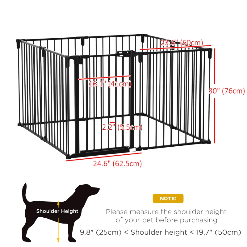 PawHut Dog Safety Gate 8-Panel Playpen Fireplace Christmas Tree Steel Fence Stair Barrier Room Divider Black