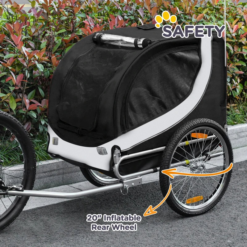 Aosom Dog Bike Trailer, Pet Cart Bicycle, Wagon Cargo Carrier Attachment with Hitch, Reflectors, Flag for Medium Dogs, Pet Wheelchair for Travelling, White