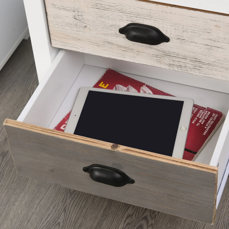 HOMCOM Accent Table Storage Cabinet with 3 Drawers Wooden Bedside Table Night Stand, Home Furniture