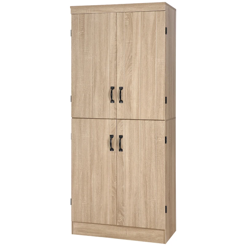 HOMCOM 70" 4-Door Storage Cabinet, Freestanding Pantry Cabinet with Adjustable Shelves for Living Room, Natural