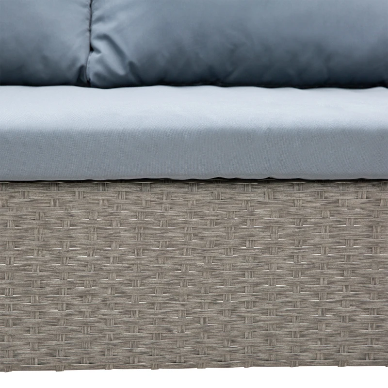 Outsunny 4 Pieces Patio Wicker Dining Sets, Outdoor PE Rattan Sectional Conversation Set with Cushions & Dining Table, Bench for Garden, Backyard, Lawn, Gray