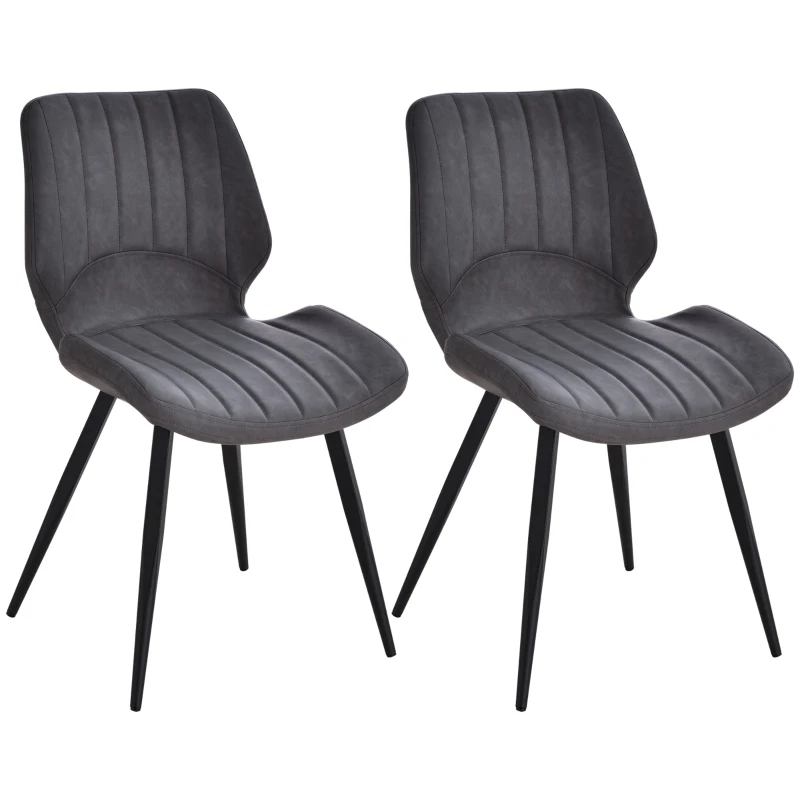 HOMCOM Modern Dining Chairs Set of 2, PU Leather Upholstered Kitchen Chair with Moulded Seats, Metal Frame, Grey
