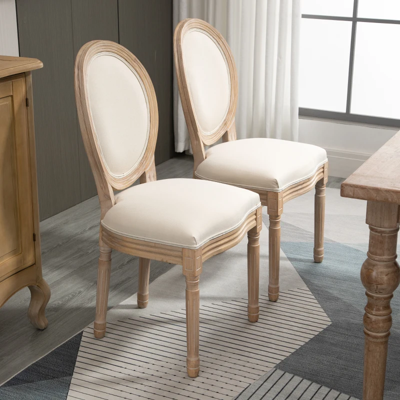 HOMCOM French-Style Upholstered Dining Chair Set, Armless Accent Side Chairs with Backrest and Linen-Touch Upholstery, Set of 2, Beige