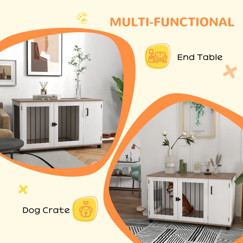 PawHut Dog Crate Furniture Side End Table Indoor w/ Storage, Double Doors
