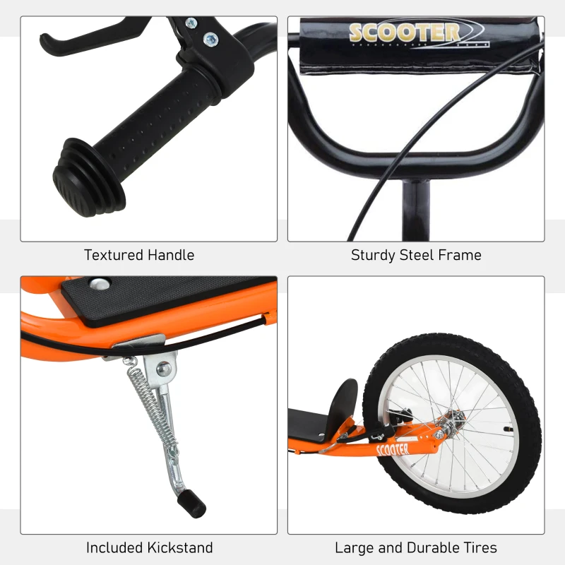 Aosom Youth Scooter Kick Scooter for Kids 5+ with Adjustable Handlebar Front and Rear Dual Brakes, Orange
