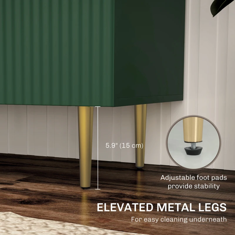 HOMCOM Modern Kitchen Storage Cabinet, Sideboard Buffet Cabinet with Adjustable Shelves and Metal Legs for Kitchen, Green