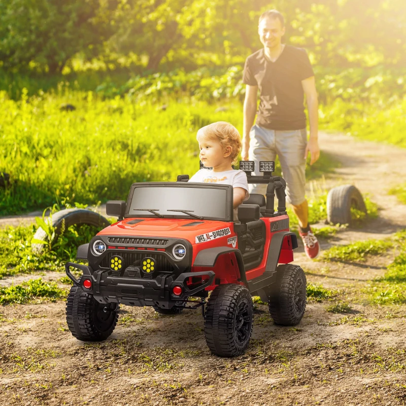 Qaba 12V Battery Powered Ride on Car, Ride on Truck w/ Remote, 4 Suspension Wheels, Music Horn Lights, Red