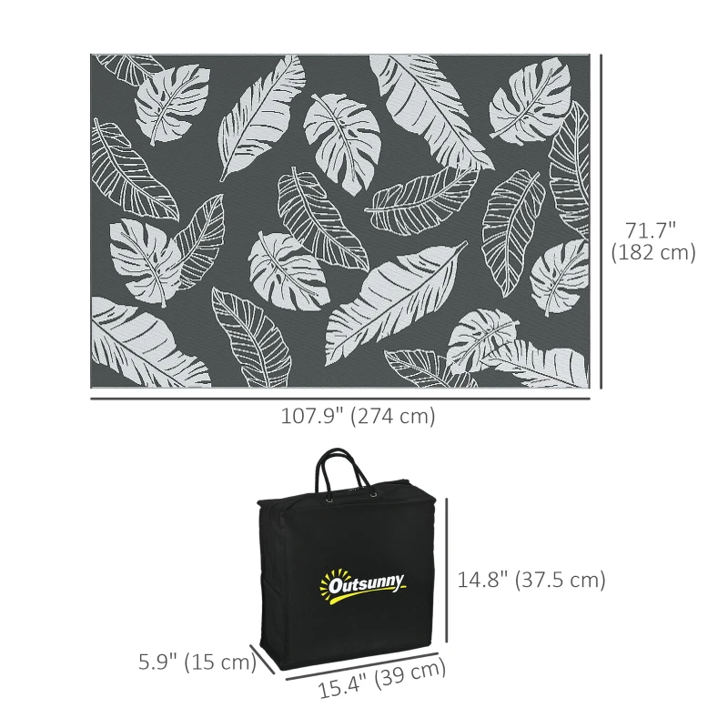 Outsunny Reversible Outdoor RV Rug, Patio Floor Mat, 6' x 9' Plastic Rug for Backyard, Deck, Beach, Camping, Grey and White