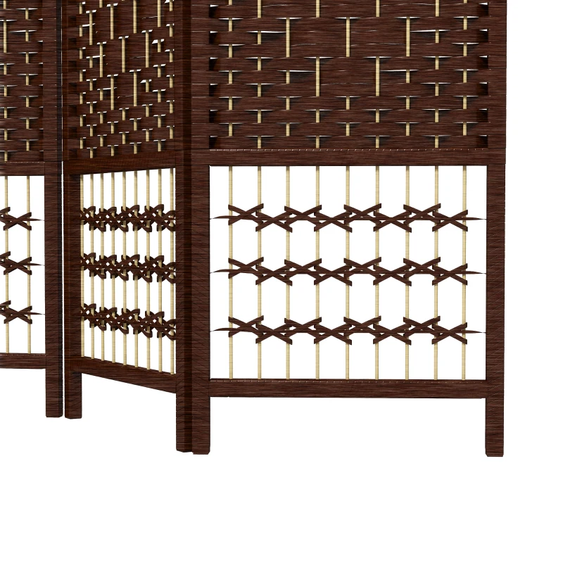 HOMCOM 4 Panel Folding Room Divider Portable Privacy Screen Wave Fiber Room Partition for Home Office Brown