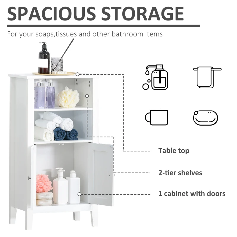 kleankin Bathroom Floor Cabinet, Wooden Bathroom Cabinet with 2 Open Shelves, Double Doors and Adjustable Shelves, Freestanding Storage Cabinet for Bathroom, White
