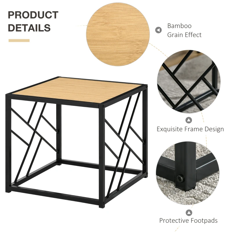 HOMCOM Modern End Table, Accent Side Table with Metal Frame for Living Room, Black