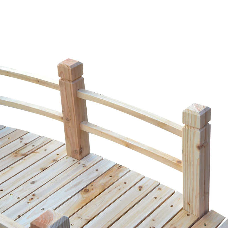 Outsunny 5 ft Wooden Garden Bridge Arc Footbridge with Railings for your Backyard, Natural Wood