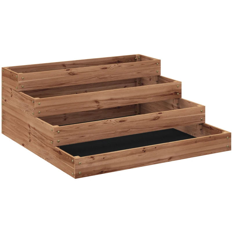 Outsunny 4-Tier Raised Garden Bed, Vertical Wooden Elevated Planter Box Kit with Liner for Vegetable, Flower, Herb, Dark Brown
